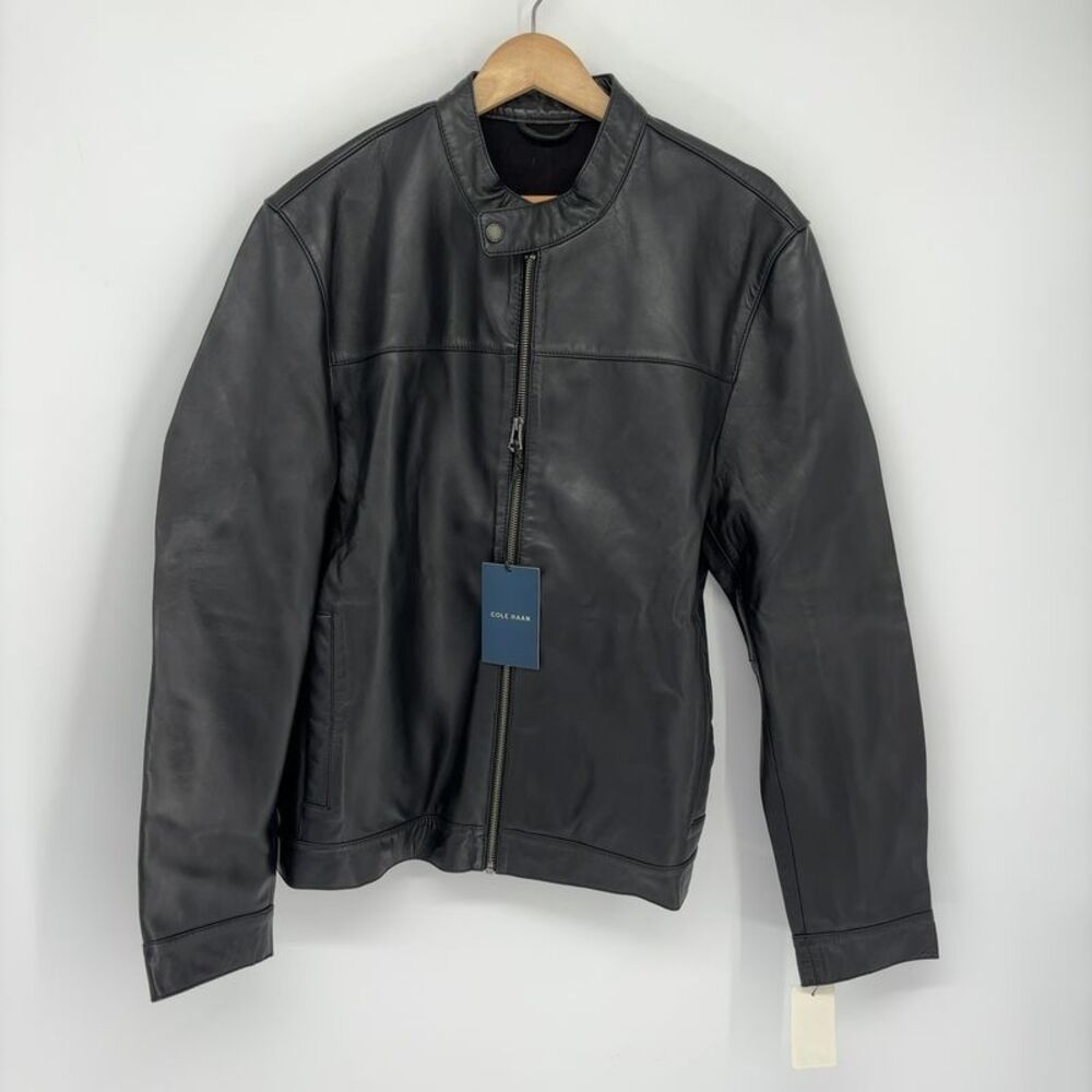 Cole Haan Black Leather Moto Jacket Lightweight
